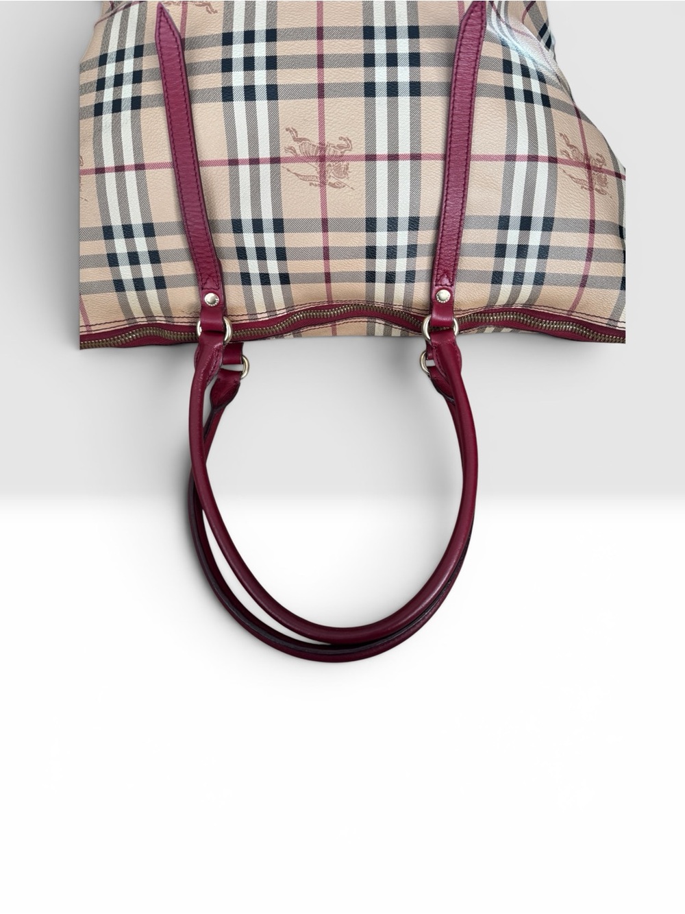 Burberry haymarket Check Tote with Burgundy Leather Handles - Picture 8 of 15